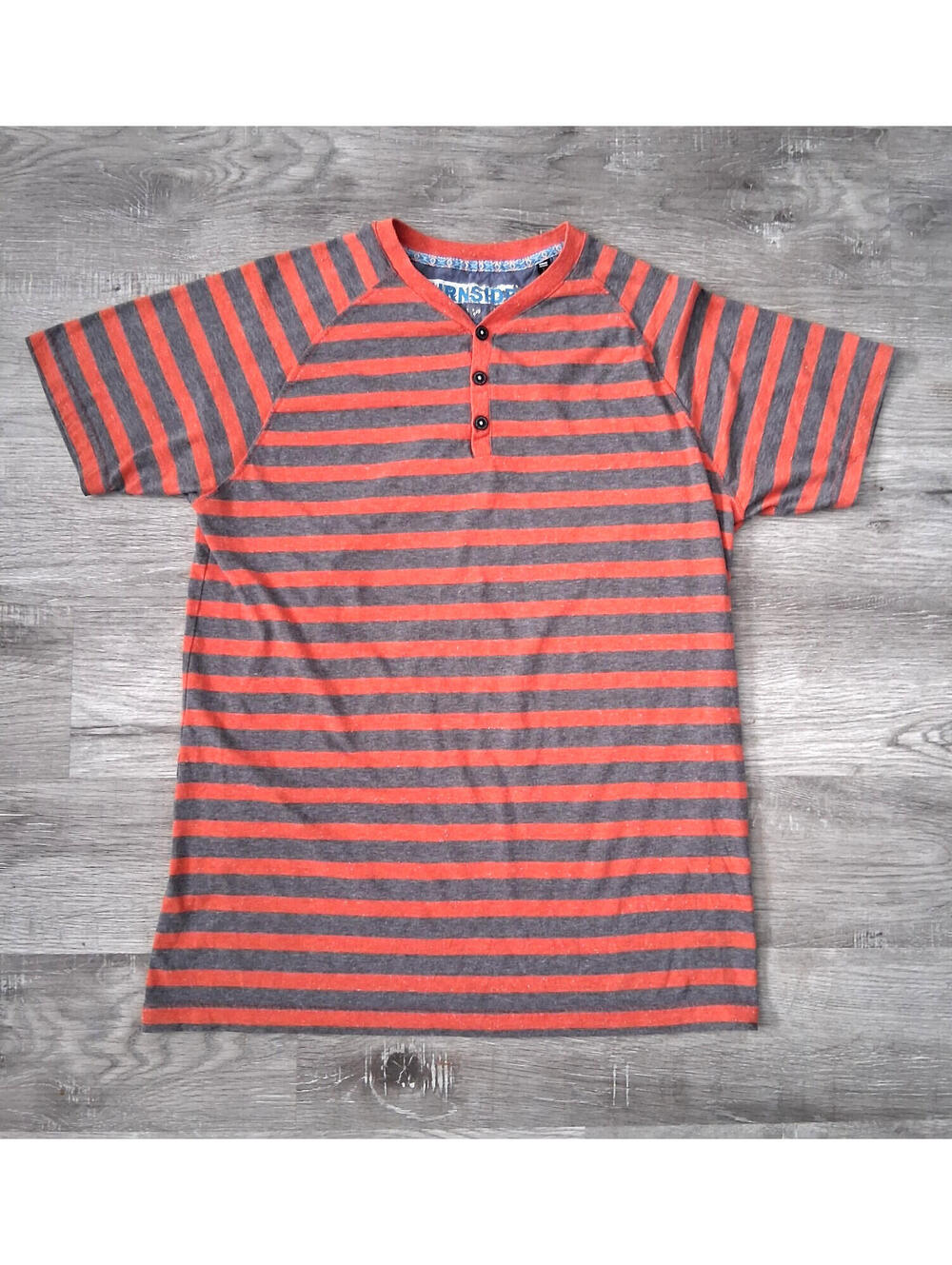 Burnside Premium Men's LG Orange and Gray Striped Henley Short Sleeve Shirt